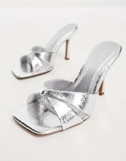 Sandals*DESIGN Wide Fit Nichols High Heeled Mules In Silver