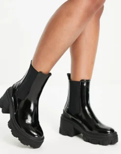 Chelsea Boots*DESIGN Wide Fit Reality Chunky Mid-Heeled Chelsea Boots In Black Black Box