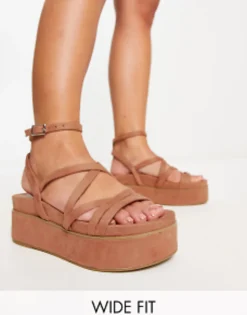 Flat Sandals*DESIGN Wide Fit Taurus Strappy Flatform Sandals In Beige