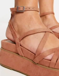 Flat Sandals*DESIGN Wide Fit Taurus Strappy Flatform Sandals In Beige