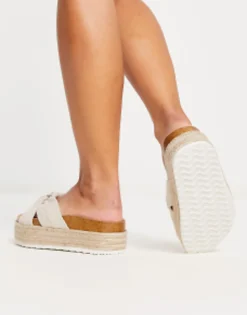 Flat Sandals*DESIGN Wide Fit Teegan Knotted Flatform Sandals In Natural Fabrication