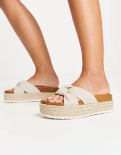 Flat Sandals*DESIGN Wide Fit Teegan Knotted Flatform Sandals In Natural Fabrication