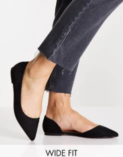 Flat Shoes*DESIGN Wide Fit Virtue D'Orsay Pointed Ballet Flats In Black