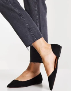 Flat Shoes*DESIGN Wide Fit Virtue D'Orsay Pointed Ballet Flats In Black