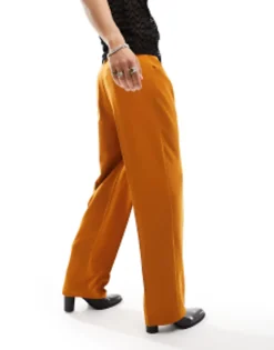 Trousers & Chinos*DESIGN Wide Leg Smart Trousers In With Front Pockets Burnt Orange