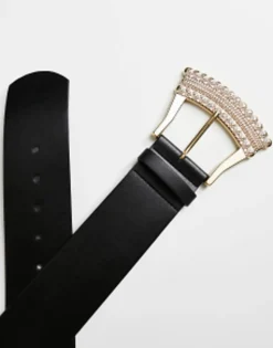 Belts*DESIGN Wide Waist Belt With Decorative Buckle Black