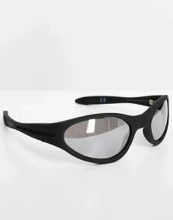 Sunglasses*DESIGN Wrap Around Racer Sunglasses With Mirrored Lens In Matte Black