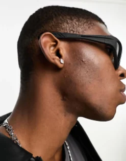 Sunglasses*DESIGN Wrap Around Racer Sunglasses With Mirrored Lens In Matte Black