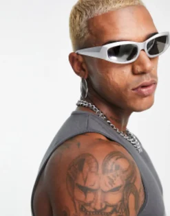 Sunglasses*DESIGN Wrap Around Racers Sunglasses In Silver