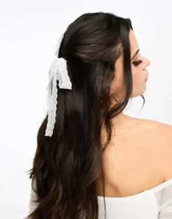 Hair Accessories*DesignB London Broderie Hair Ribbons In White