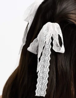 Hair Accessories*DesignB London Broderie Hair Ribbons In White