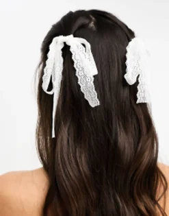 Hair Accessories*DesignB London Broderie Hair Ribbons In White