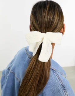 Hair Accessories*DesignB London Knitted Bow Hair Tie In White