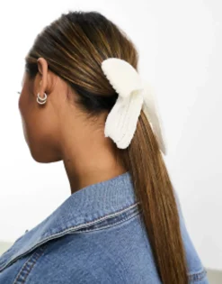 Hair Accessories*DesignB London Knitted Bow Hair Tie In White