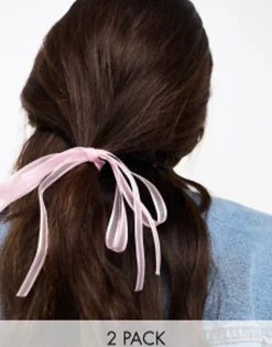 Hair Accessories*DesignB London Pack Of 2 Organza Mini Hair Ribbons In Pink
