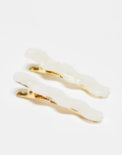 Hair Accessories*DesignB London Pack Of 2 Wavy Hair Clips In Resin White