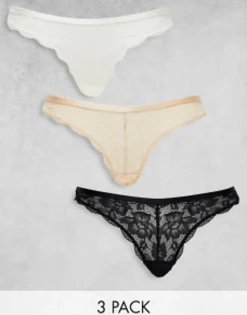 Multipacks*Dorina Myla 3 Pack Lace Thong In White, Black And Beige Multi