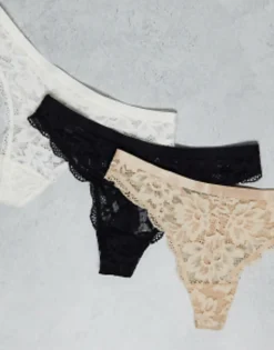 Multipacks*Dorina Myla 3 Pack Lace Thong In White, Black And Beige Multi