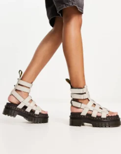 Flat Sandals*Dr Martens Ricki Gladiator Sandals In Cobblestone Leather Grey