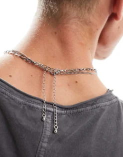 Gifts*FADED FUTURE Layered Necklace With Cherub Pendant In Silver