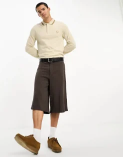Polo Shirts*Fred Perry Twin Tipped Long Sleeve Polo Shirt In Oatmeal Beige