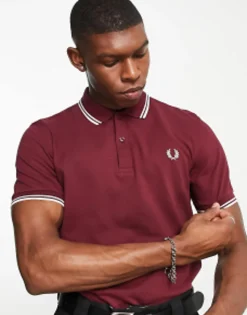 Polo Shirts*Fred Perry Twin Tipped Logo Polo In Burgundy