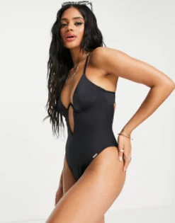 Swimwear & Beachwear*Free Society Monowire Swimsuit With Deep Plunge Cut Out Detail In Black