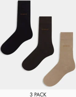 Socks*Gant 3 Pack Socks With Logo In Brown, Tan Rich Brown