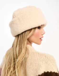 Beanies*Glamorous Borg Turnup Beanie In Cream