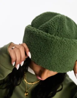 Beanies*Glamorous Borg Turnup Beanie In Khaki