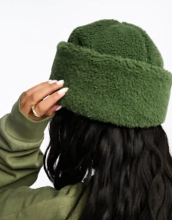 Beanies*Glamorous Borg Turnup Beanie In Khaki