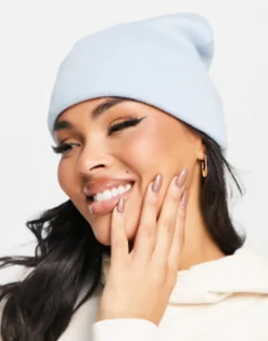 Hats*Glamorous Exclusive Ribbed Turn Up Beanie In Blue
