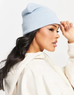 Hats*Glamorous Exclusive Ribbed Turn Up Beanie In Blue