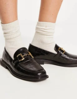 Loafers*Glamorous Horsebit Loafers In Black Croc