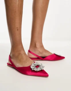 Flat Shoes*Glamorous Slingback Embellished Pointed Toe Flats Pink