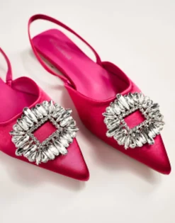 Flat Shoes*Glamorous Slingback Embellished Pointed Toe Flats Pink