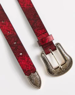 Belts*Glamorous Western Buckle Detail Belt In Dark Red Burgundy