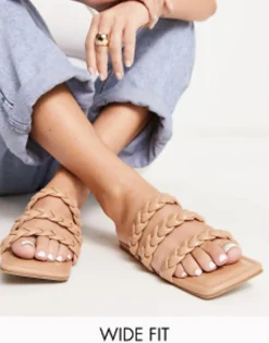 Flat Sandals*Glamorous Wide Fit Braided Flat Sandals In Tan