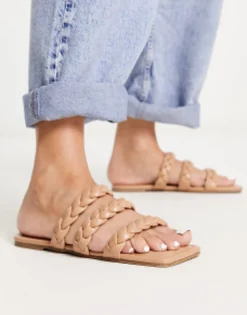 Flat Sandals*Glamorous Wide Fit Braided Flat Sandals In Tan
