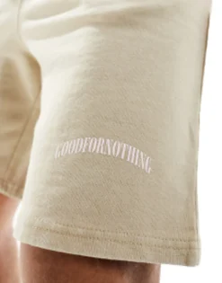 Shorts*Good For Nothing Acid Wash Jersey Shorts In With Logo Print Beige