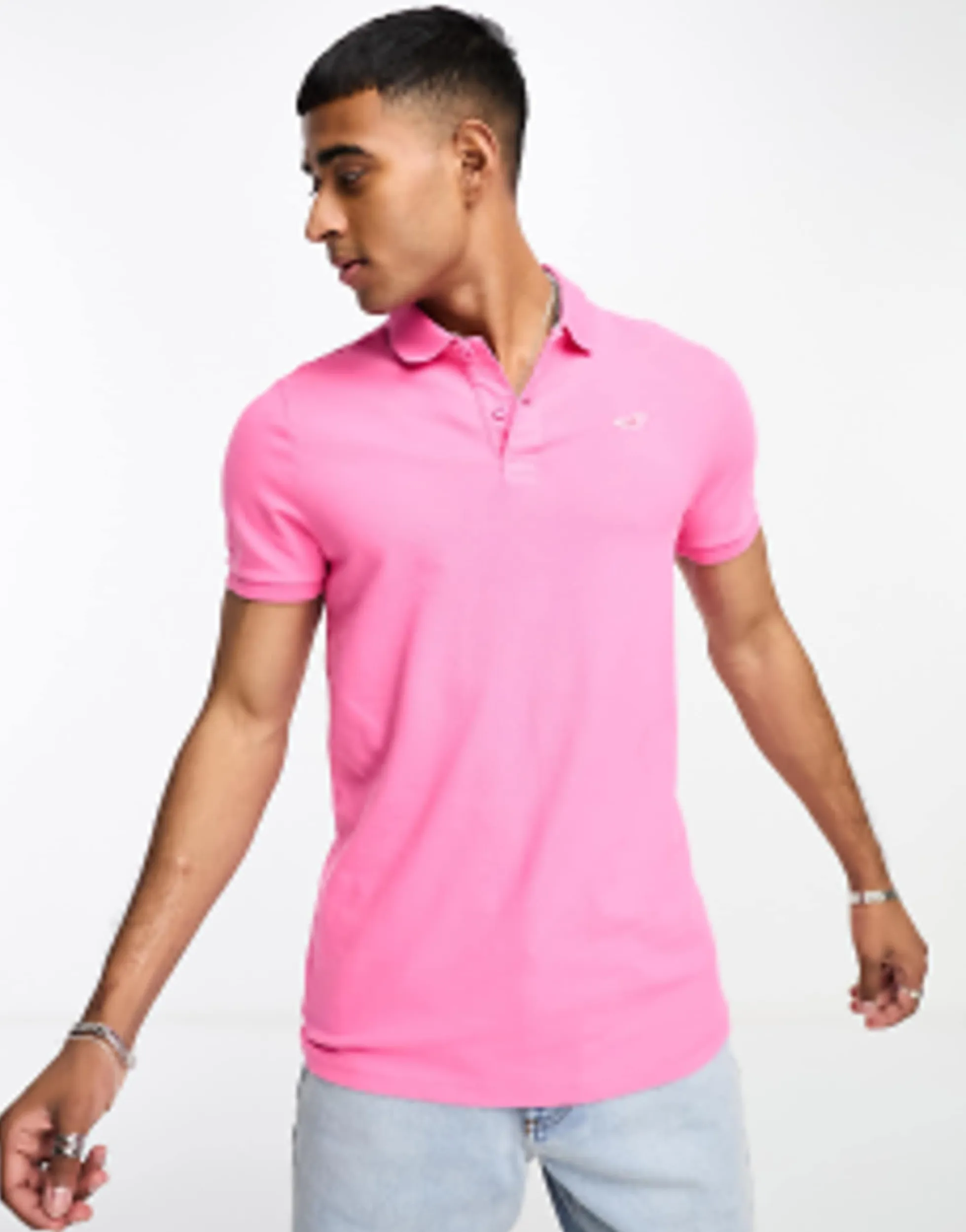 Polo Shirts*Hollister Icon Logo Pique Polo In Pink