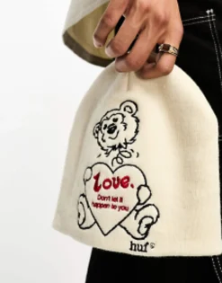 Beanies*HUF Bad News Beanie In With Bear Embroidery White