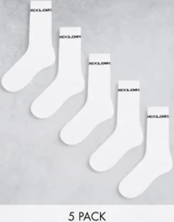 Socks*Jack & Jones 5 Pack Logo Sports Socks In White
