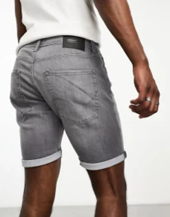 Shorts*Jack & Jones Intelligence Denim Shorts In Slim Fit With Rips In Grey Grey Denim