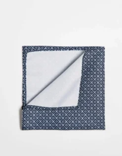 Ties*Jack & Jones Navy Print Pocket Square Dark Navy