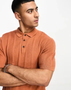 Polo Shirts*Jack & Jones Originals Knitted Polo In Amber Amber Brown
