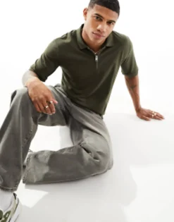 Polo Shirts*Jack & Jones Premium Half Zip Polo In Khaki Grape Leaf