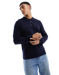 Polo Shirts*Jack & Jones Premium Knitted Long Sleeve Polo In Navy Maritime Blue