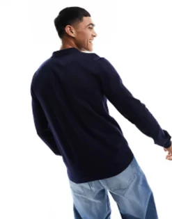 Polo Shirts*Jack & Jones Premium Knitted Long Sleeve Polo In Navy Maritime Blue