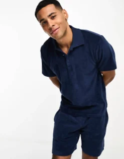 Polo Shirts*Jack & Jones Premium Towelling Polo In Navy Co-Ord Navy Blazer